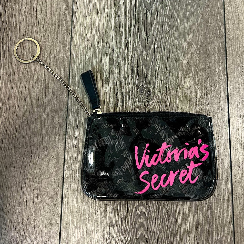 Victoria’s Secret Beauty Rush Black Lace Pink Gold Coin Pouch Makeup Bag Purse - Picture 2 of 5